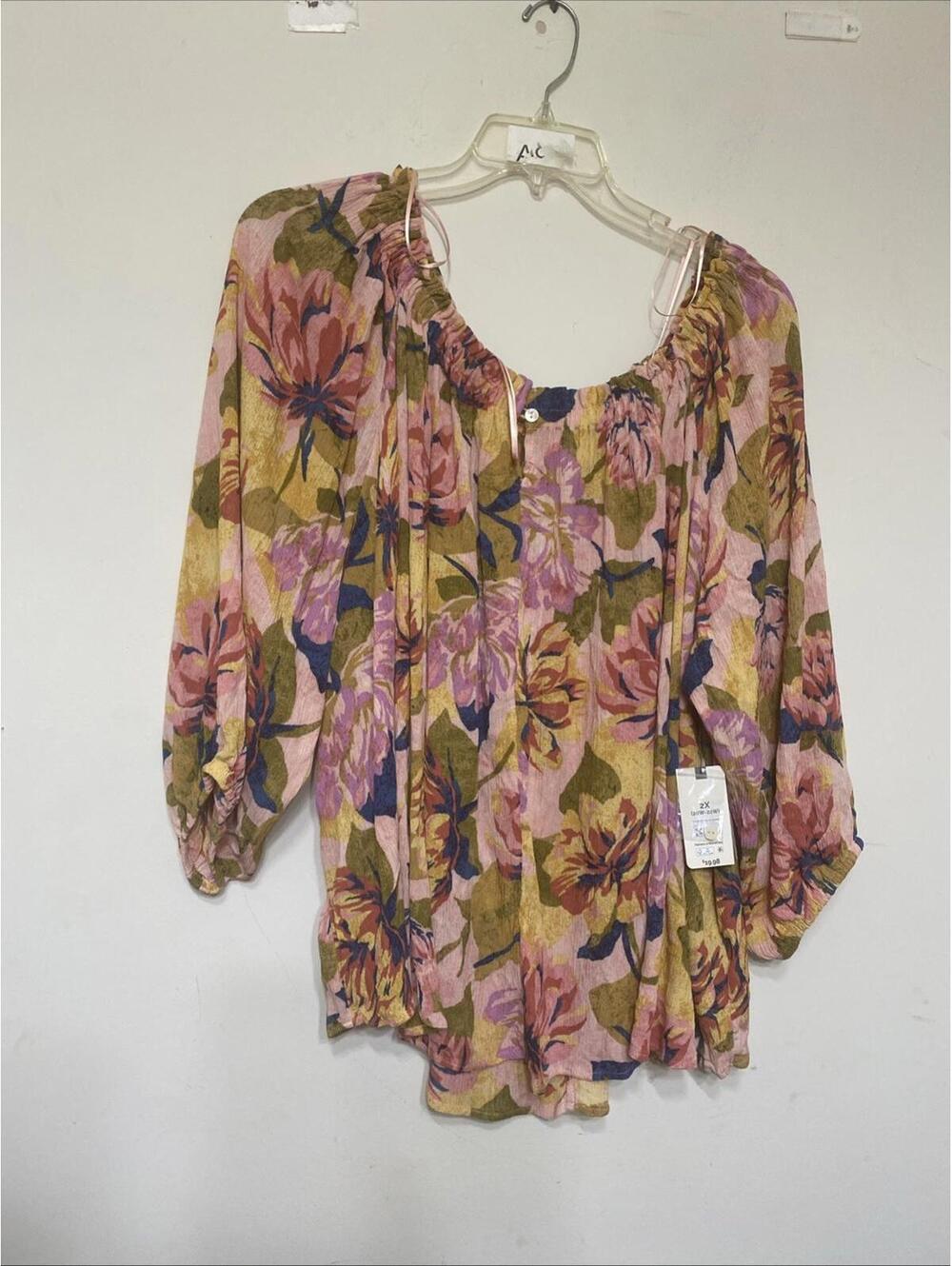 Terra & Sky Size 2X Blouse Off The Shoulder 3/4 Sleeves Floral New
